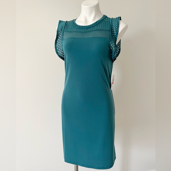 MICHAEL Michael Kors NEW Teal Dark Cyan Summer Dress XS Flutter Sleeves - Picture 1 of 6